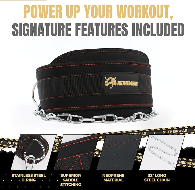Dip Belt for Weight Lifting with 36” Heavy-Duty Steel Chain, Comfortable Neoprene & Strong Stitching, Weighted Belt Ideal for Bodybuilding, Powerlifting, Pull Ups & Squats