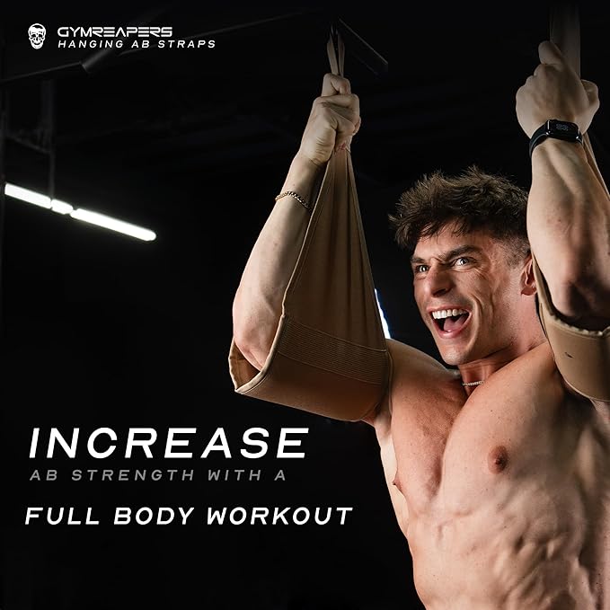 Gymreapers Hanging Ab Straps for Pull-Up Bar — Hang Bar Assist Strap & Strength Workout Exercise Equipment, Padded Adjustable Arm Supports with 2 Steel Carabiners for Leg Raises, Abdominal & Core Training