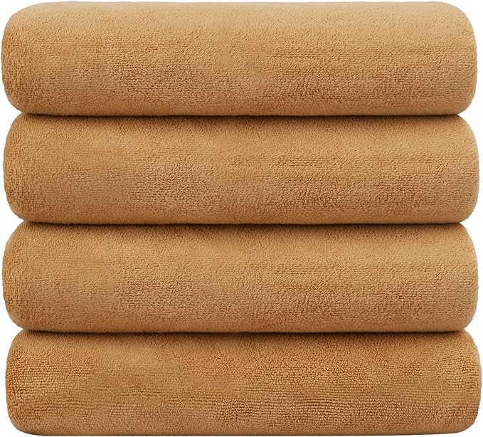 JML Microfiber Bath Towels, Bath Towel 4 Pack 30" x 60", Oversized, Soft, Super Absorbent and Fast Drying, Bathroom Towel Set for Sport, Fitness, Yoga, Beige