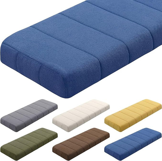 Wenqik Bench Cushion 42x16x4 Inch for Indoor Outdoor Furniture Tufted Thicken Bay Window Seat Cushion Non Slip Waterproof Dining Piano Bench Pad Pillow Anti Cat Scratch for Patio Porch Swing, Blue