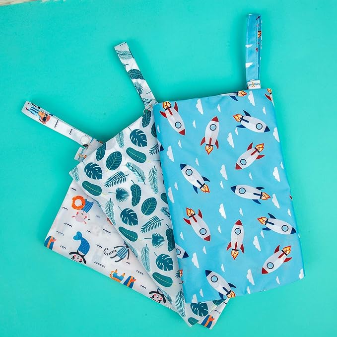 babygoal Wet Dry Bags for Baby Cloth Diapers, Washable Travel Bags, Beach, Pool, Gym Bag for Swimsuits & Wet Clothes with Two Zippered Pockets 3 Pack, 3LN12