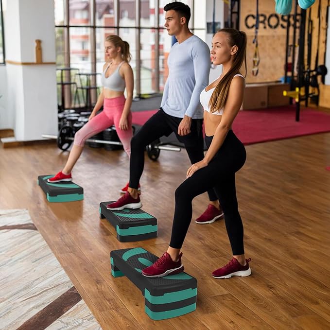 Step Aerobic Platform, 31" Exercise Step with 3 levels Adjustable Height, 4 Stackable Risers, Fitness Training Workout Stepper for Home Gym, Cardio Strength, Black & Pink