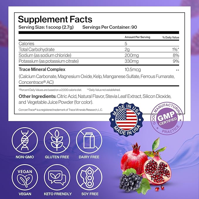 Dr. Price’s Electrolyte Mix | Sugar-Free Hydration Powder with 72+ Trace Minerals | No Sugar, Fast-Dissolving Electrolytes Powder Packets | Blueberry-Pomegranate, 90 Servings