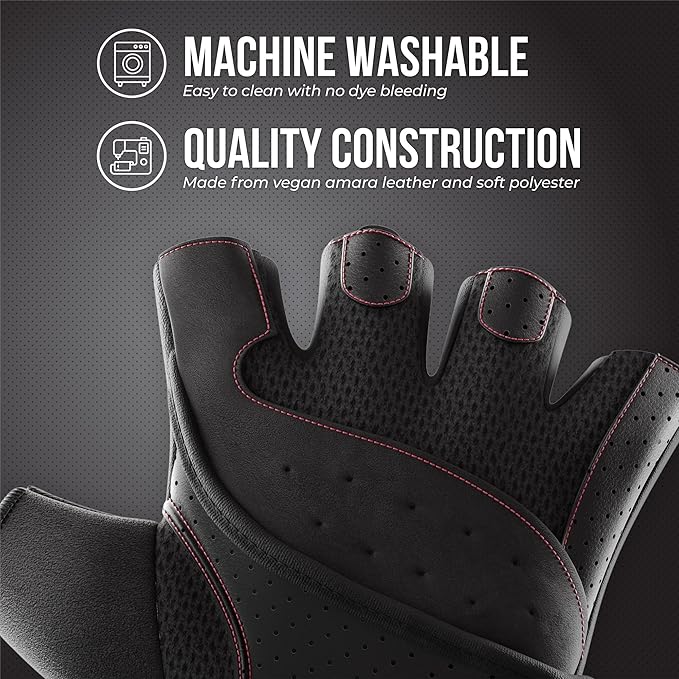5737 Womens Padded Wrist Wrap Weight Lifting Gloves w/GripLock Padding (Pair) - Machine Washable Fingerless Workout Gloves w/Wrist Support Designed for Women