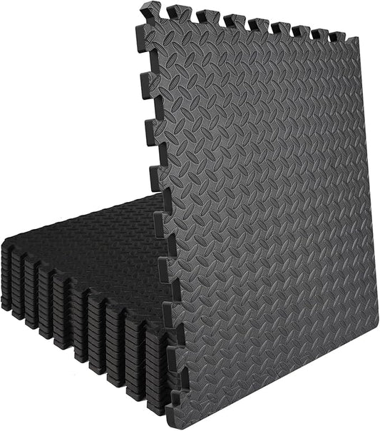 0.5in Thick Interlocking Exercise Mats,24 x 24in High-Density EVA Interlocking Foam Floor Tiles – Puzzle Gym Mat for Home Gym, Workout Equipment, Weightlifting, Kids Play Area