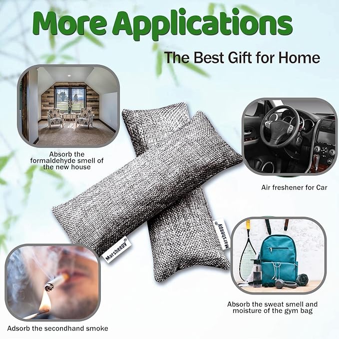 Marsheepy 6 Pack Activated Charcoal Odor Absorber Bags, Shoe Deodorizer insert and Shoe Odor Remover, 100% Natural Shoes Smell Remover,Shoe Odor Eliminatorr (60g X 6 PACK)