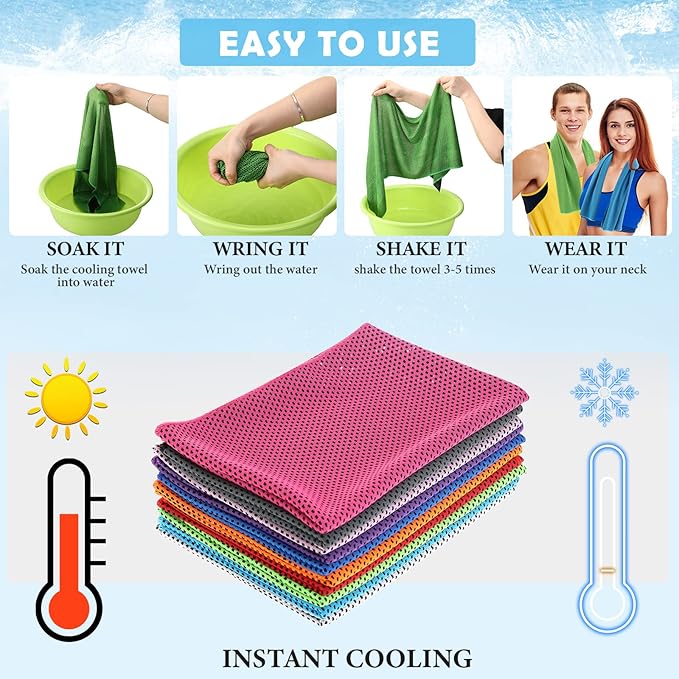 12 Pack 32 x 12 in Cooling Towels Bulk for Neck and Face Microfiber Ice Towel Sweat Towels Breathable Soft Chilly Towel Portable Cool Neck Rags for Yoga Sport Gym Workout Fitness