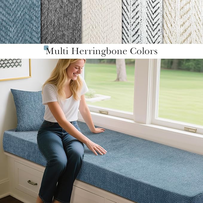 Leinuosen Bench Cushion 42x16x4 Inch for Indoor Furniture Weaving Texture Chenille Kitchen Bay Window Non Slip Seat Cushion Tufted Thicken Pad for Patio Porch, Mudroom Entryway (Haze Blue)