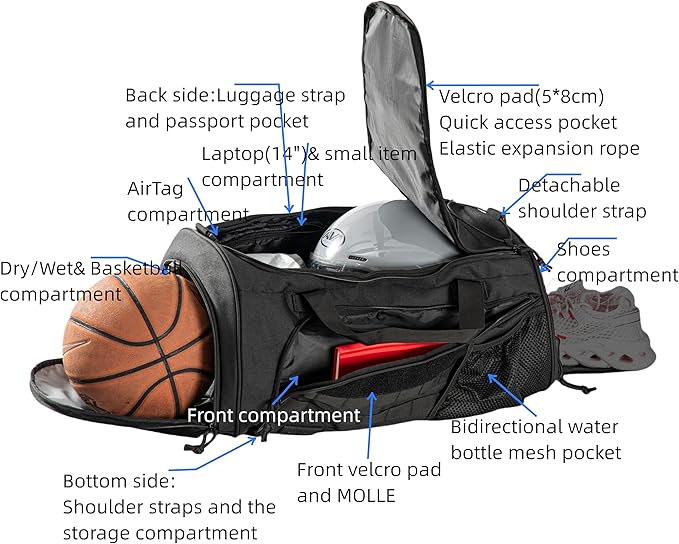 Gym Bag Military Duffle Backpack, Heavy Duty Travel Weekender Bag with Multiple Compartments Including Shoe Compartment Wet-dry Separation Compartment, Adjustable Shoulder Strap 60L Capacity