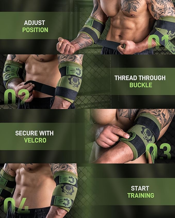 MANUEKLEAR 5mm Neoprene Weight Lifting Elbow Sleeves for Men (1 Pair), Elbow Sleeves Weightlifting Men with 2 Adjustable Compression Straps for Bench and Powerlifting & Weightlifting