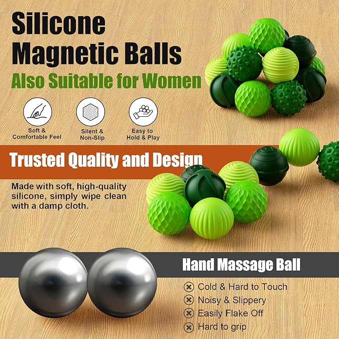 Silicone Magnetic Balls, Fidget Toys, 12-Pack Stress Relief Toys for Adults, Teens, Sensory Toy for Fingers Hands, Quiet Office Desk Toys with Textures, Magnet Fidget Fun Gift (2 Pack(Green+Red))