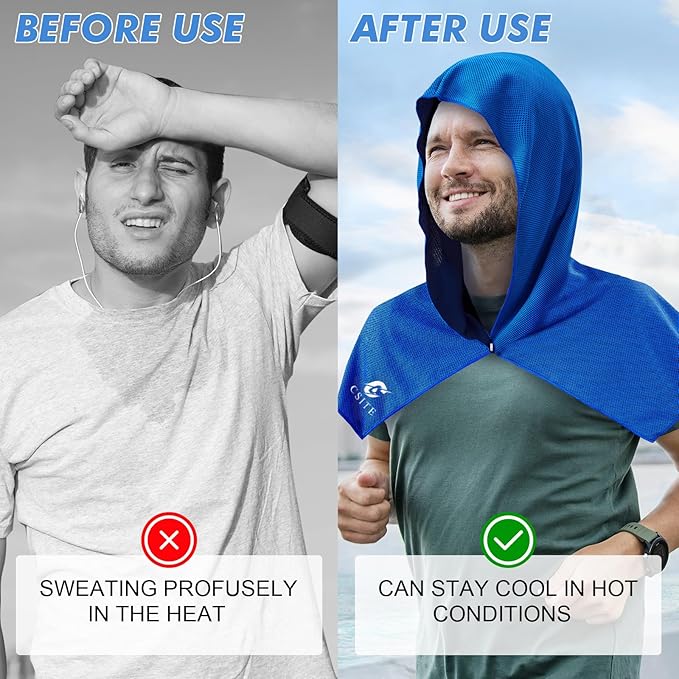 2 Pack Cooling Hoodie Towels, Instant Cooling Towels for Neck and Face, UPF 50 Sun Protection, Ice Towel for Hot Weather, Head Towel for Sports, Camping, Cycling & More Activities