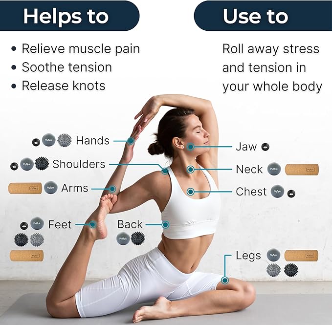 Massage Ball Set – Complete 5-Piece Kit: Spiky, Lacrosse & Mini Precision Balls + Roller – Plantar Fasciitis, Foot Arch & Heel Relief – Trigger Point Therapy for Back, Neck, Shoulders & Full Body