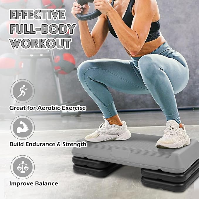 Fitvids Step Aerobic Platform, Exercise Step with 5 levels Adjustable Height, 4 Stackable Risers, Fitness Training Workout Stepper for Home Gym, Cardio Strength, Multiple Options
