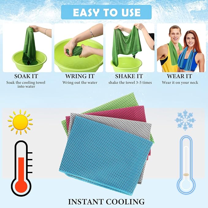 12 Pack 32 x 12 in Cooling Towels Bulk for Neck and Face Microfiber Ice Towel Sweat Towels Breathable Soft Chilly Towel Portable Cool Neck Rags for Yoga Sport Gym Workout Fitness