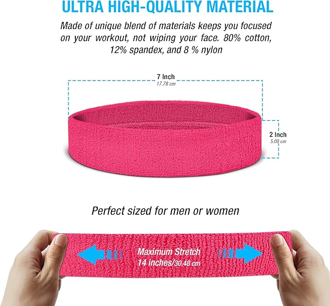 Suddora Sweatbands Set, Moisture Wicking 2 Wristbands and 1 Headband, Breathable Terry Cloth Athletic Bands for Basketball, Tennis, Yoga, Gym, Sweat Bands for Costumes and Cosplay