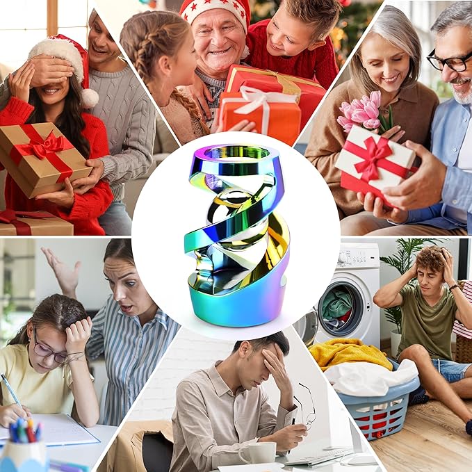 Fidget Toys Adult, Kinetic Spinning Desk Toy, Kinetic Optical Illusion Toys, Metal Fidget Spinner Toys, Cool Gadget Relieve Stress Anxiety Fidget Toys for Office for Adult (Iridescent)