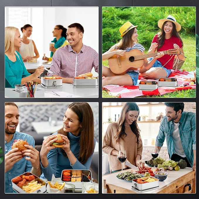 Umigy 8 Pcs Stainless Steel Food Containers Metal Bento Lunch Box Stainless Steel Food Storage Containers, Lockable Clips to Leak Proof, Reusable Dishwasher Snack Boxes for Work, Picnic (1200ml)