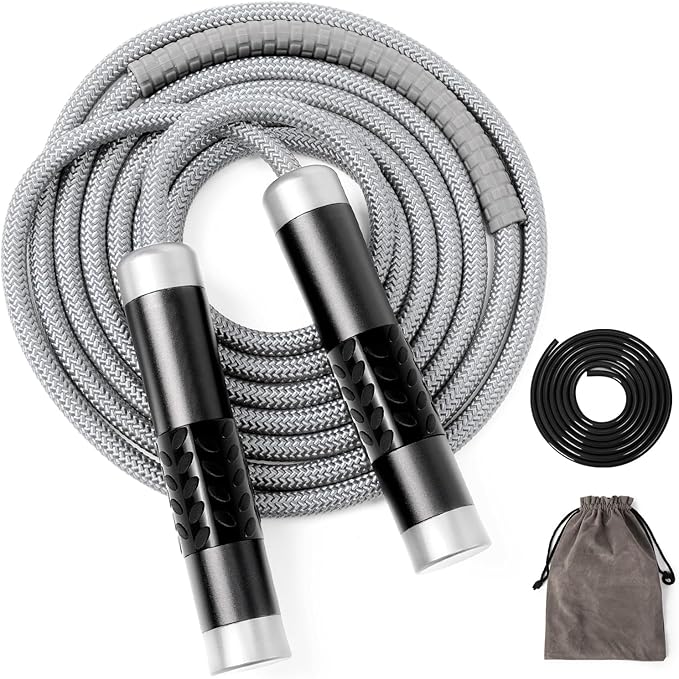 1LB Weighted Jump Ropes for fitness Women Men, Tangle-Free Ball Bearing Rapid Speed Skipping Jump Rope with Adjustable 9mm Cotton & PVC Cord, Aluminum Handles for MMA, Boxing, CrossFit, Weight-loss Workouts