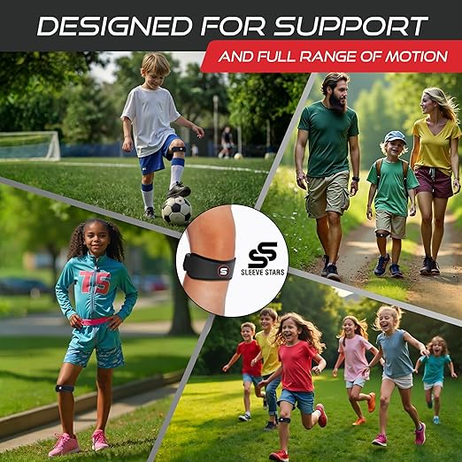 Sleeve Stars Swedish Brand Patellar Tendon Support Strap for Women & Men Effective Osgood Schlatter Knee Brace Youth & Kids Knee Brace with 3 Adjustable Length fits 7"-15" (Single/Black/Kids)