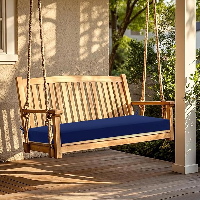 Outdoor Bench Cushion Waterproof 45"x18" – Fade-Resistant Patio Furniture Cushion with Ties for Porch Swing, Loveseat, or Indoor Bench Replacement, Navy Blue