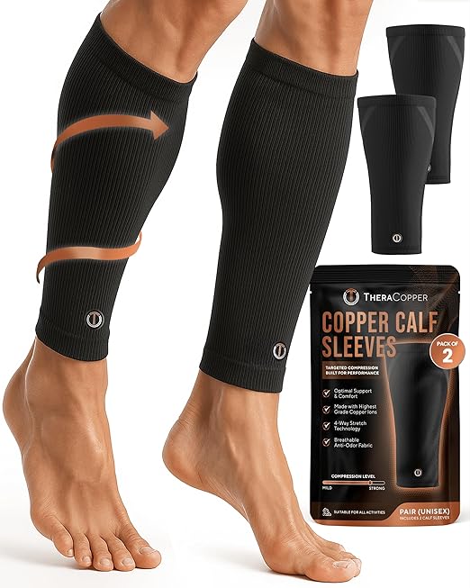 Copper Calf Compression Sleeve — Premium Copper Compression Shin Sleeve for Men & Women — Breathable & Non-Slip Leg Sleeves for Runners, Shin Splints, Muscle Recovery & Leg Fatigue