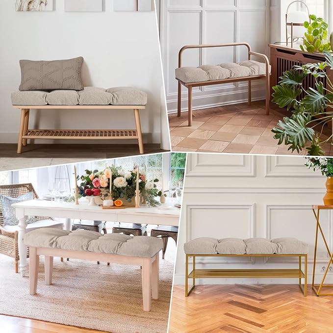 Bench Cushion 48 Inch - Polyester Brushed, High-Density Foam, Non-Slip Bottom, Soft Durable Indoor Tufted Long Seat Cushion for Window Garden Furniture (Beige Grey, 48x16x4 Inch)