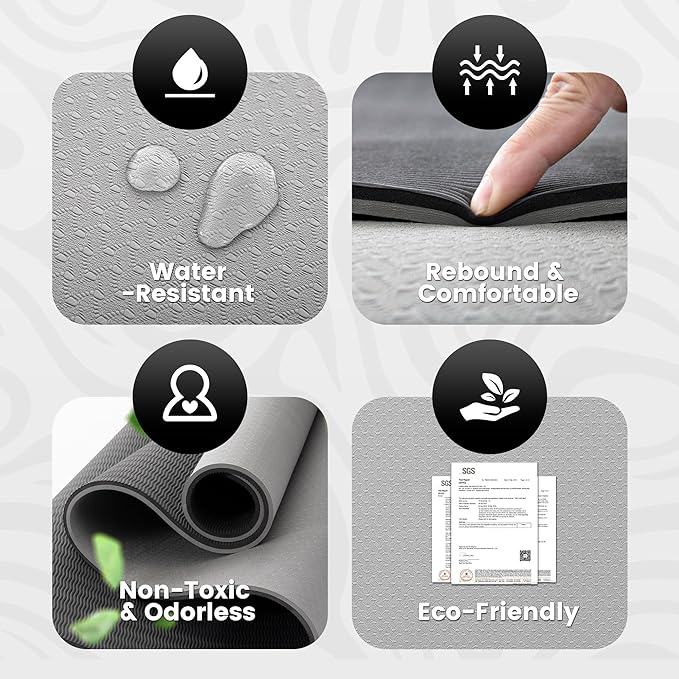 UMINEUX Large Yoga Mat for Men and Women 1/4 & 2/5 Inch Extra Thick TPE Fitness Mat for Home Gym Workout, Non-Slip, Eco Friendly Exercise Mat for Yoga, Pilates, Stretching, Meditation