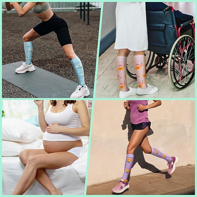 fenglaoda Compression Socks for Women Men Knee High 3 Pairs Support for Nurses, Travel, Circulation, Athletic, Pregnancy