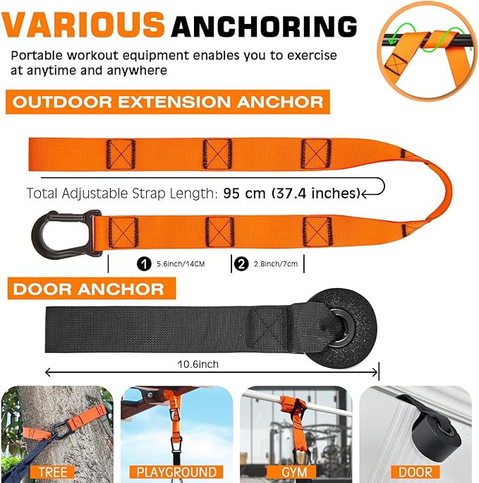 Home Resistance Training Kit, Suspension Trainer Straps with Adjustable Extension, Door Anchor, and Carry Bag – Strength Training Equipment for Full Body Bodyweight Workouts at Home or Outdoors