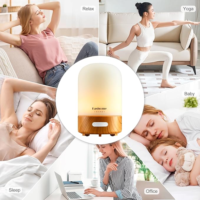 Essential Oil Diffuser, 100ml Ultrasonic Aromatherapy Humidifier, 6 in 1 Quiet Diffuser with Auto Shut-Off Function, Small Essential Oil Vaporizer(White)