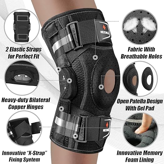 NEENCA Professional Knee Brace for Knee Pain, Hinged Knee Support with Patented X-Strap Fixing System, Strong Stability for Pain Relief, Arthritis, Meniscus Tear, ACL, PCL, MCL, Runner, Sport, Workout