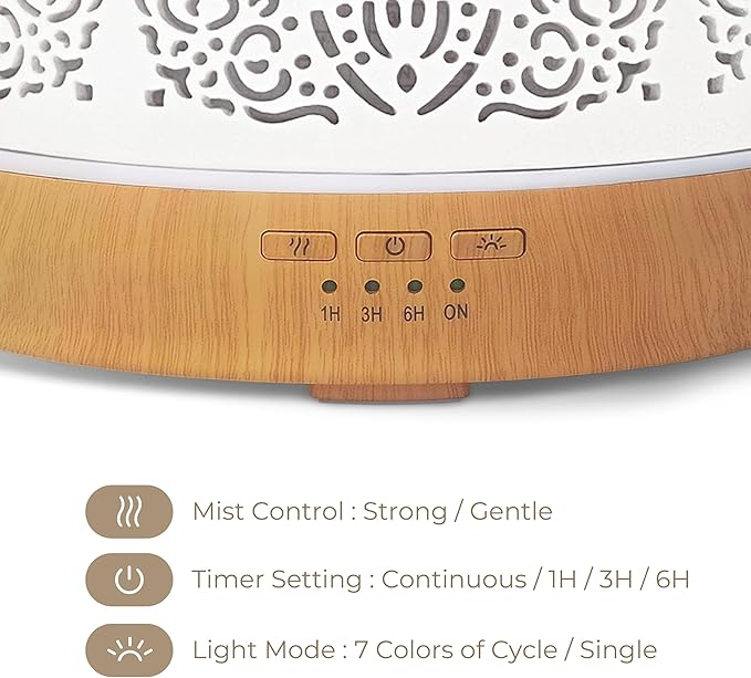 Earnest Living Essential Oil Diffuser White Ceramic Diffuser 500 ml Timers Night Lights and Auto Off Function Home Office Humidifier Aromatherapy Diffusers for Essential Oils