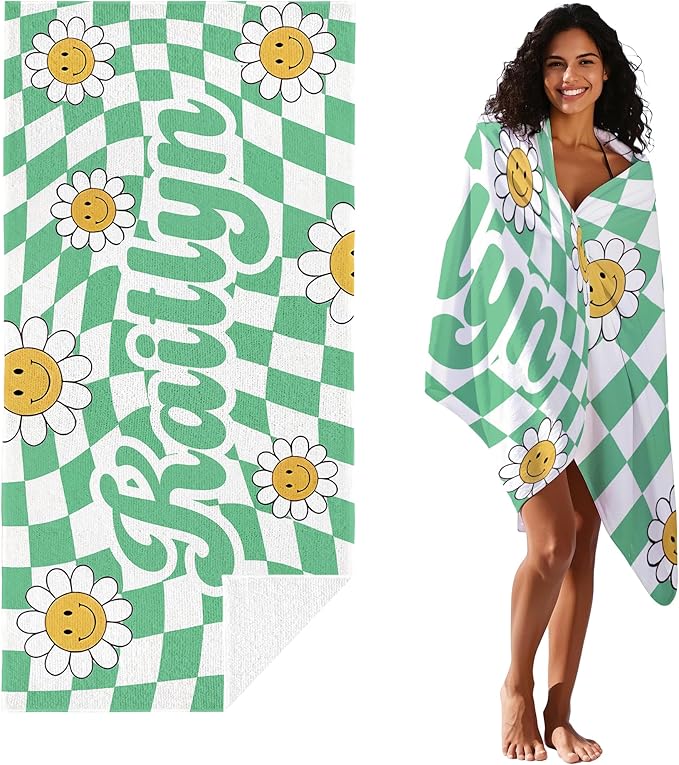JML Personalized Beach Towel with Name, Custom Flower Beach Towel, Customized Microfiber Pool Towel, Quick Dry & Absorbent Swim Towel for Adult,Anniversary, Birthday, Summer Holiday,Vacation