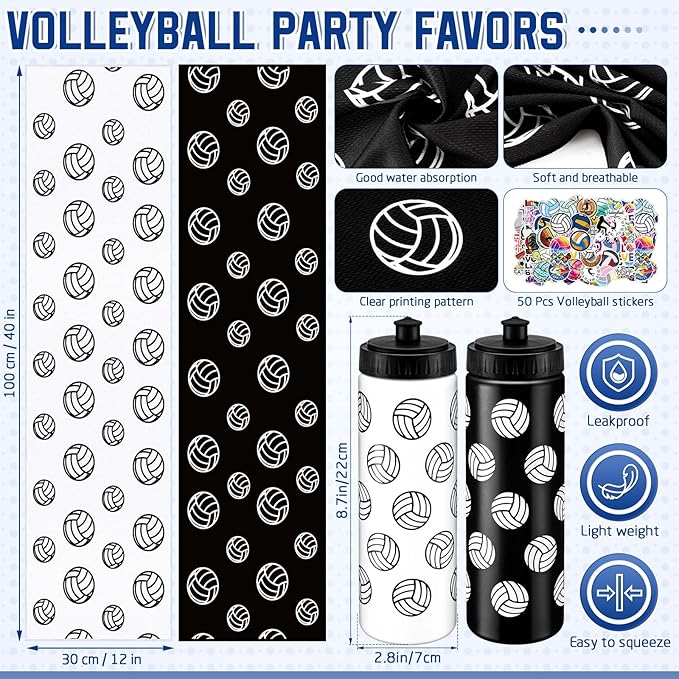 24 Pcs Volleyball Water Bottle Volleyball Cooling Towel Set with 50 Sticker Sports Party Favors Include 6 Reusable Sports Squeeze Water Bottle 6 Ice Towel Breathable Fast Drying for Team Gifts