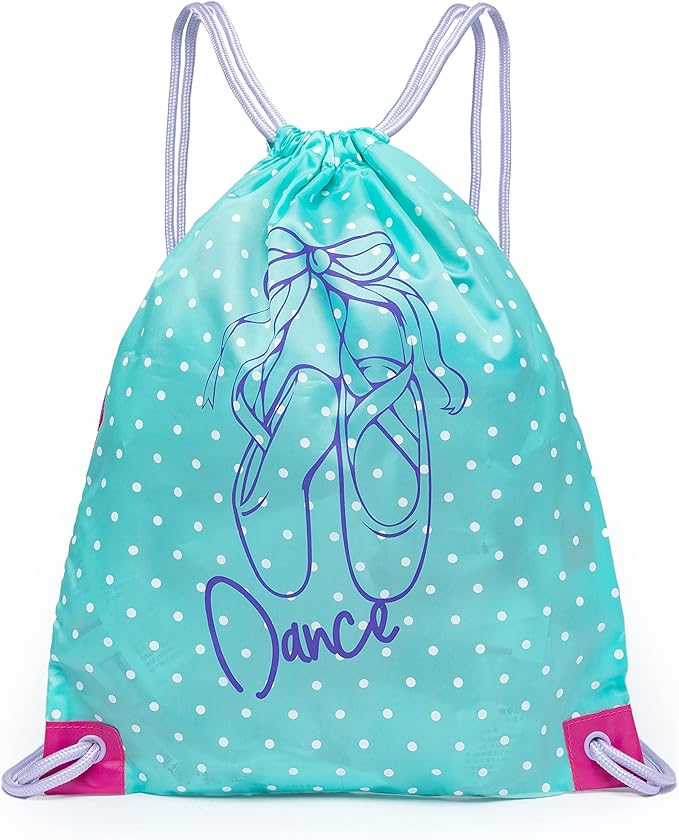 Girls Drawstring Dance Bag,Gym Sport Drawstring Bag,Dance Ballet Shoe Bag (Ice Green- Purple)