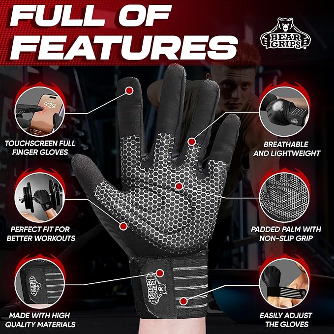 Bear Grips Weight Lifting Gloves for Men & Women | Half Finger Lifting Gloves | Full Finger Workout Gloves for Men | No Finger Exercise Gloves l Compression Weightlifting Gloves | Gym Gloves for Men