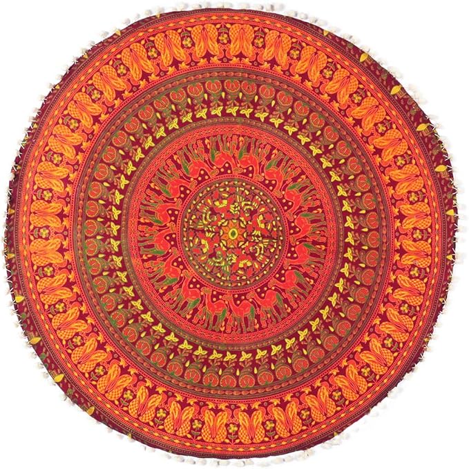 Eyes of India - Mandala Floor Pillow Cover Meditation Cushion Seating Throw Hippie Round Colorful Decorative Bohemian Indian Pouf Ottoman Handmade Cover ONLY (P1 Burgundy, 32" x 32")