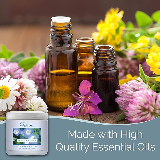 Clear Air Odor Absorber Gel - 15 oz, Pack of 2 - Air Freshener Absorbs and Eliminates Odors in Bathrooms, Cars, Boats, RVs and Pet Areas - Made with Essential Oils - Fresh & Clean Scent