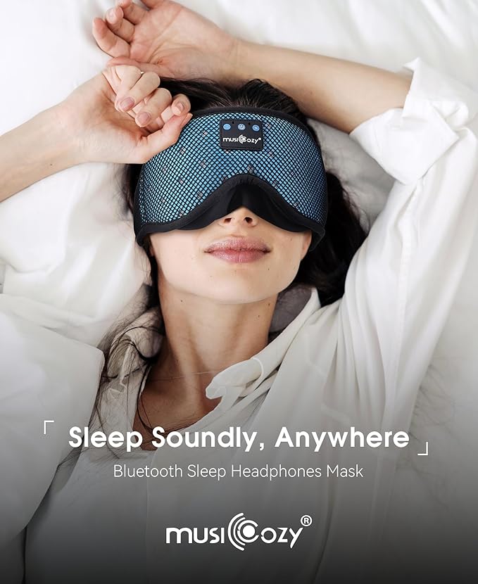 MUSICOZY Sleep Headphones Breathable Sleep Mask Bluetooth 5.4 Wireless Earphones Mask Sleeping Eyemask for Side Sleepers for Women Men Travel Meditation Gift (Mesh Blue)