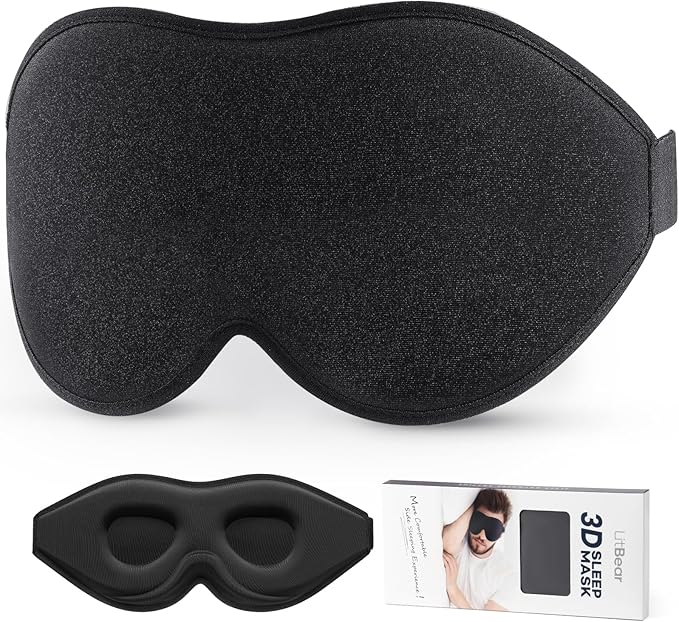 LitBear Sleep Mask for Side Sleeper Women Men, Eye Mask for Sleeping Light Blocking, 3D Contoured Cup Sleeping Mask, Soft Breathable Sleep Eye Mask with Adjustable Elastic Strap for Travel