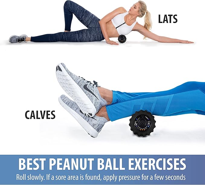 Zyllion Vibrating Peanut Massage Ball with 4 Modes - Cordless Rechargeable Electric Deep Tissue Massager Roller for Muscle Pain Relief, Black, ZMA-30