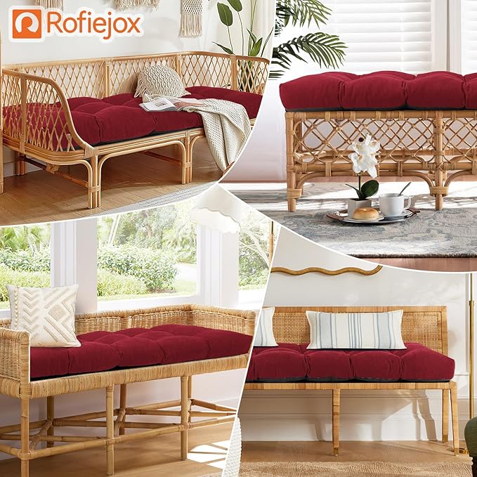 Bench Cushion 36 Inch - Chenille Fabric, High-Density Foam, Non-Slip Bottom, Soft Durable Indoor Tufted Long Seat Cushion for Window Garden Furniture (Red, 36x14x4 Inch)