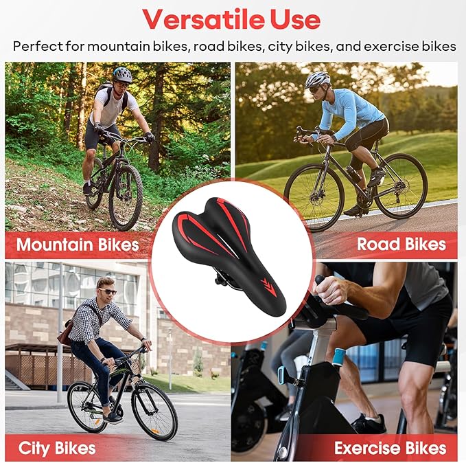 New Gel Bike Seat for Men & Women, Mjkeomo Waterproof Bicycle Seat Breathable Mountain Bike Saddle Gel Bicycle Saddle for MTB, BMX, Road Bike, City Bikes, Exercise Bikes