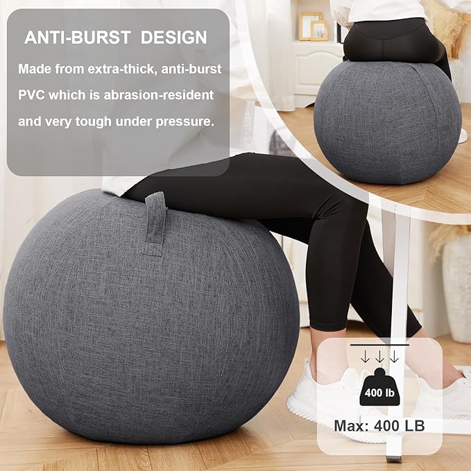 Exercise Ball Chair with Fabric Cover, Standard Size (25inches/65cm), for Home Offices, Balance Training, Yoga Ball