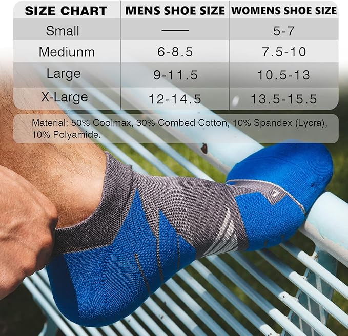 Hylaea No Show Running Athletic Anti-Blister Wicking Coolmax Socks, Seamless Anti-odor