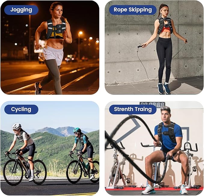 Zikopomi Weighted Vest Woman Man, 6lb/8lb/12lb/16lb/20lb/25lb/30lb Weight Vest with Reflective Stripes for Workout, Strength Training, Running, Fitness, Muscle Building, Weight Loss, Rucking Vest