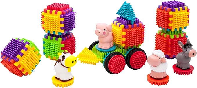 PicassoTiles PTB151 151pcs Hedgehog Lock Block STEM Building Tiles Truck Theme Set Learning Playset STEM Toy Set Educational Kit Child Brain Development Preschool Kindergarten Toy w/Animal Figures