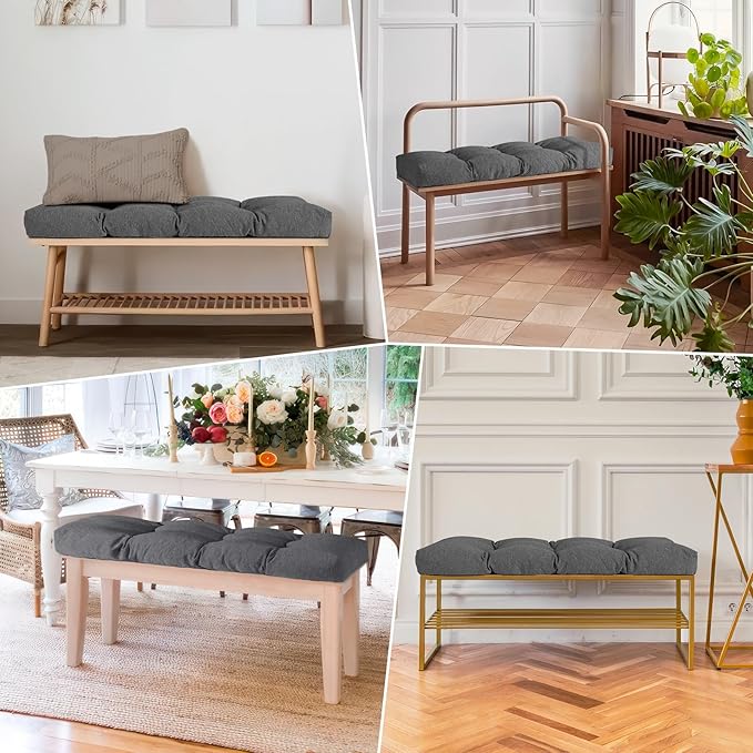 Bench Cushion 48 Inch - Polyester Brushed, High-Density Foam, Non-Slip Bottom, Soft Durable Indoor Tufted Long Seat Cushion for Window Garden Furniture (Dark Gray, 48x16x4 Inch)