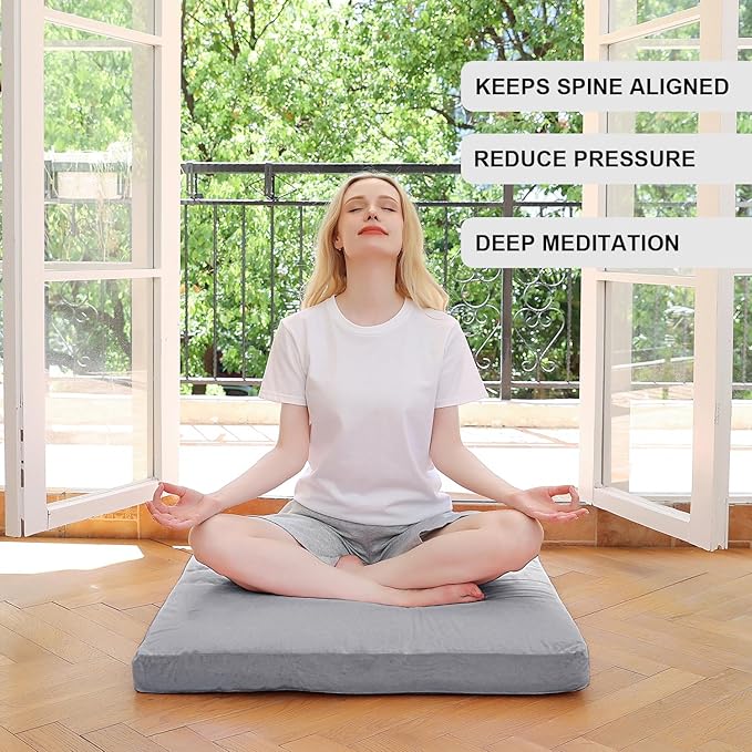 Velvet Zabuton Meditation Mat, 31 * 31 inches, Yoga Meditation Cushion Floor (Gray)